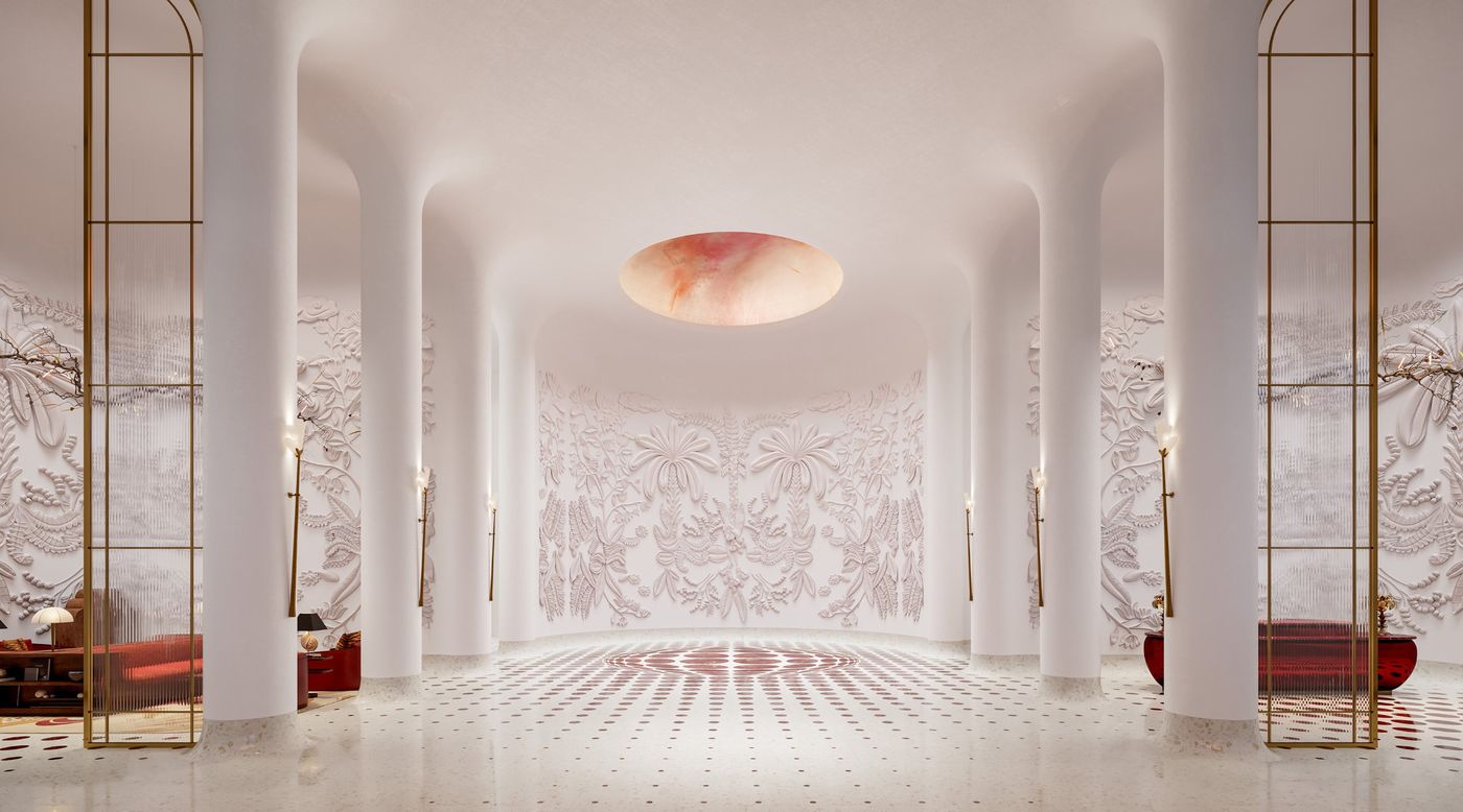 Rotunda with an onyx oculus and inlaid terrazzo floor